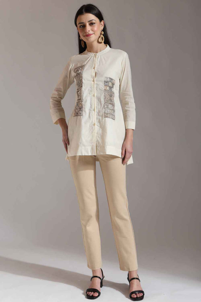 White Kantha Pure Cotton Tops (6448TOPWH)