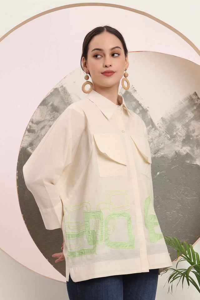 White Patchwork Pure Cotton Tops