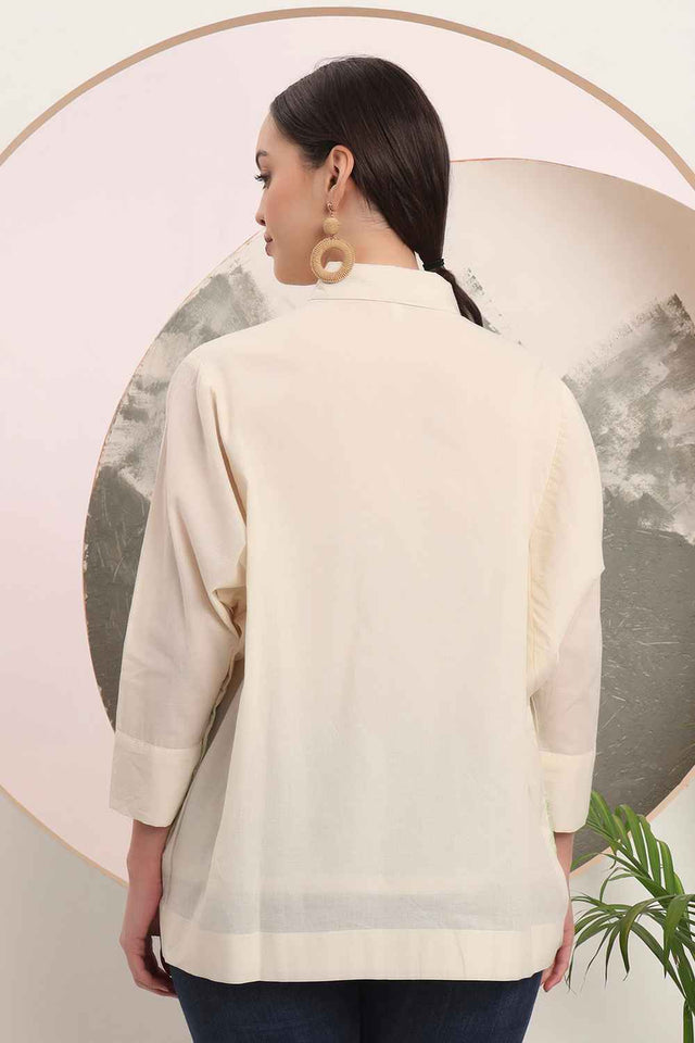 White Patchwork Pure Cotton Tops