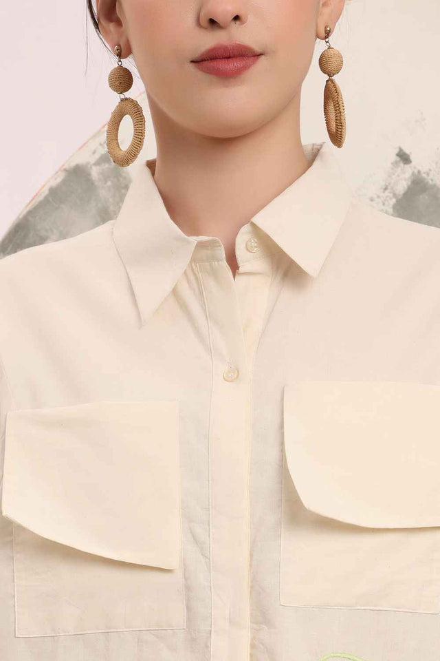 White Patchwork Pure Cotton Tops