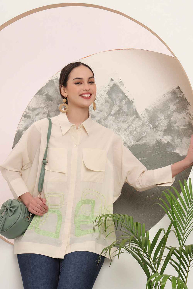 White Patchwork Pure Cotton Tops