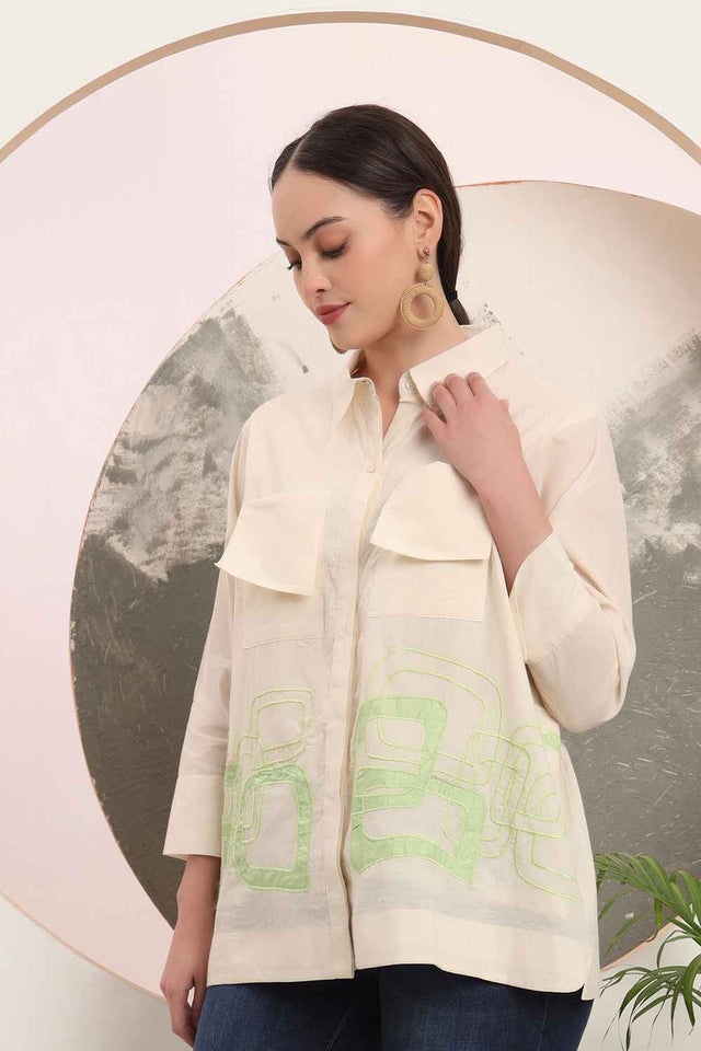 White Patchwork Pure Cotton Tops