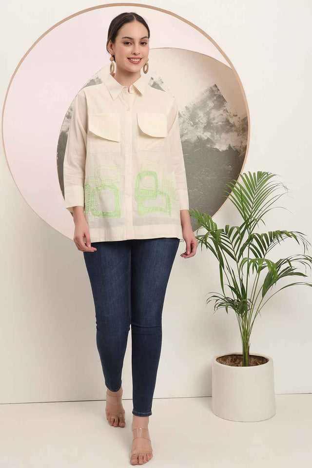 White Patchwork Pure Cotton Tops