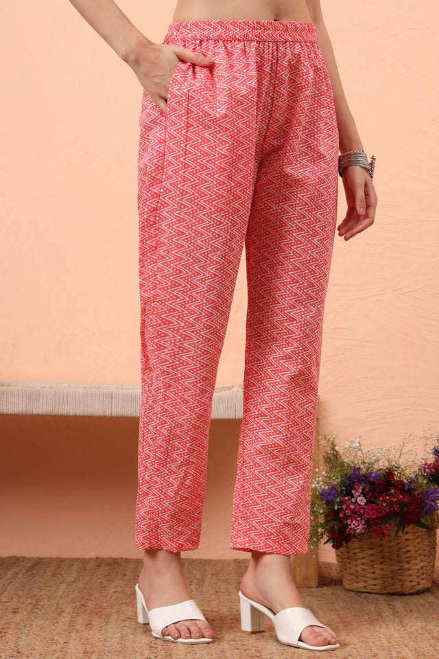 Pink Floral Printed Cotton Straight Cut Suit Set
