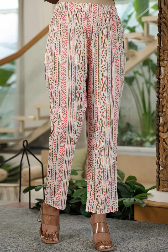 Pink Floral Print Cotton Kurti Pant Set