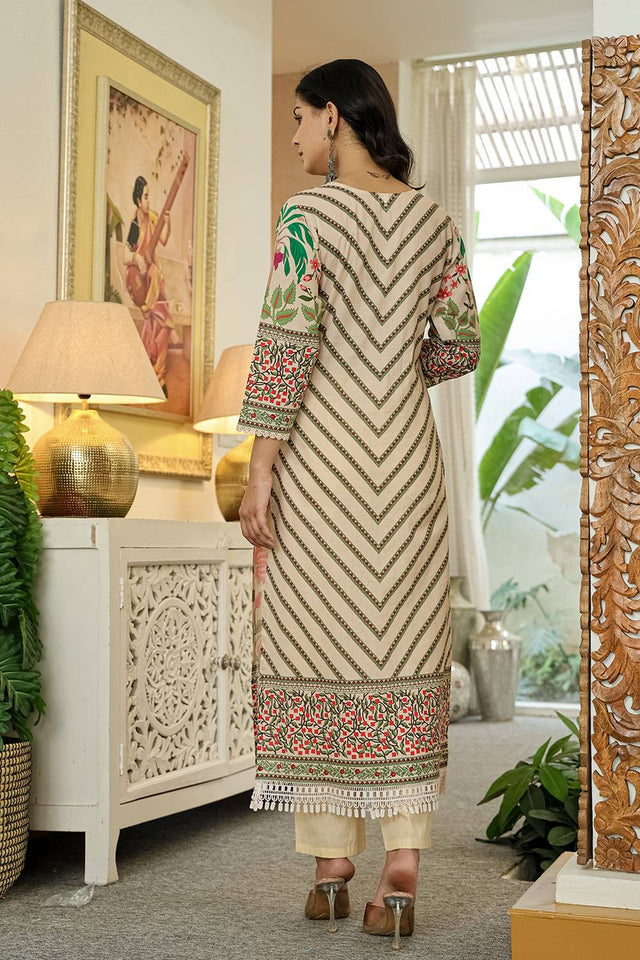 Pink Floral Printed Cotton Straight Cut Suit Set