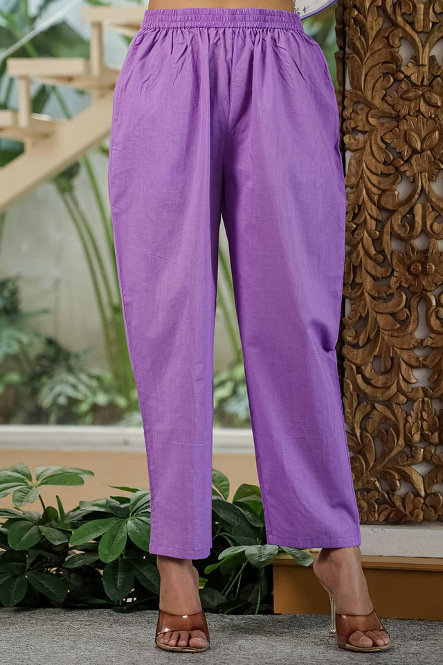 Violet Floral Printed Cotton Straight Cut Suit Set