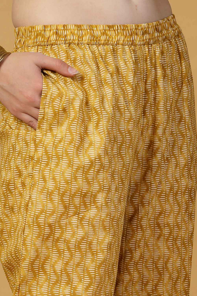 Yellow Floral Printed Cotton Kurti Pant Set