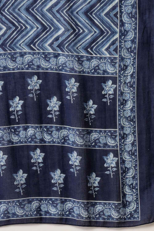 Blue Floral Printed Cotton Kurti Pant Set