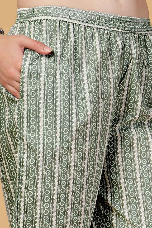 Turquoise Floral Printed Cotton Kurti Pant Set