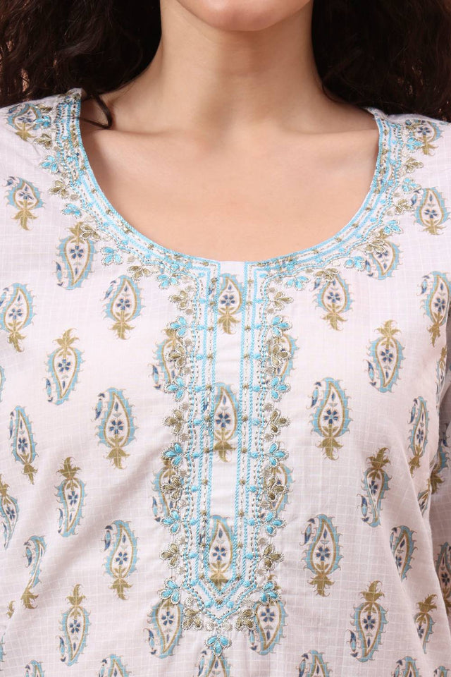 Multi Color Floral Printed Cotton Straight Cut Suit Set