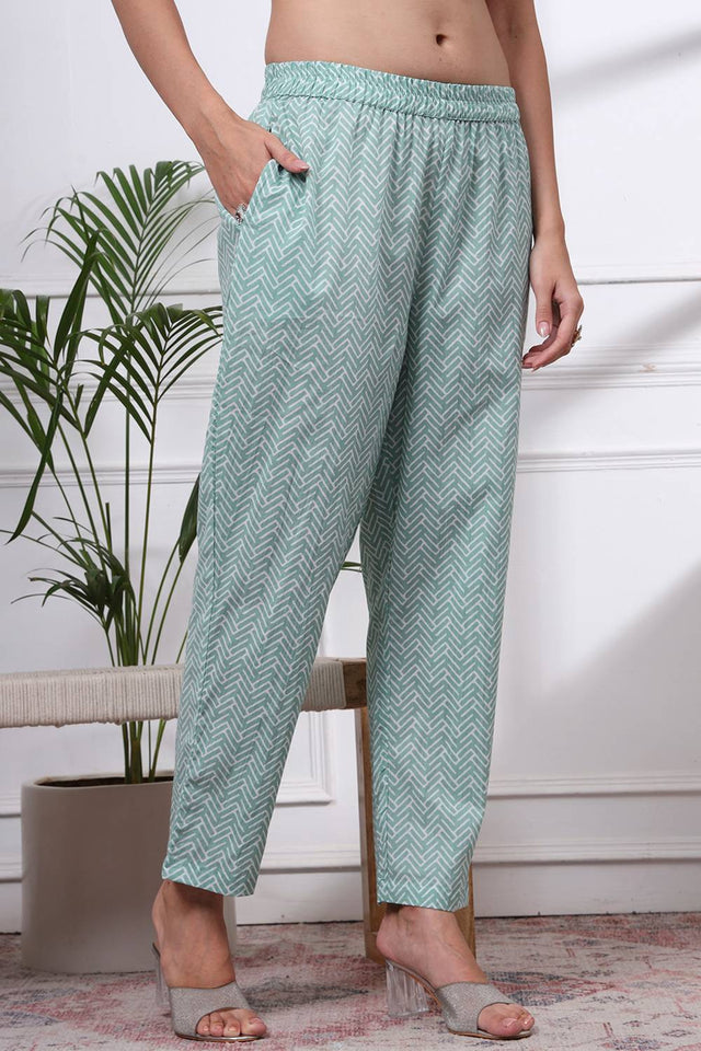 Green Floral Printed Cotton Straight Cut Suit Set