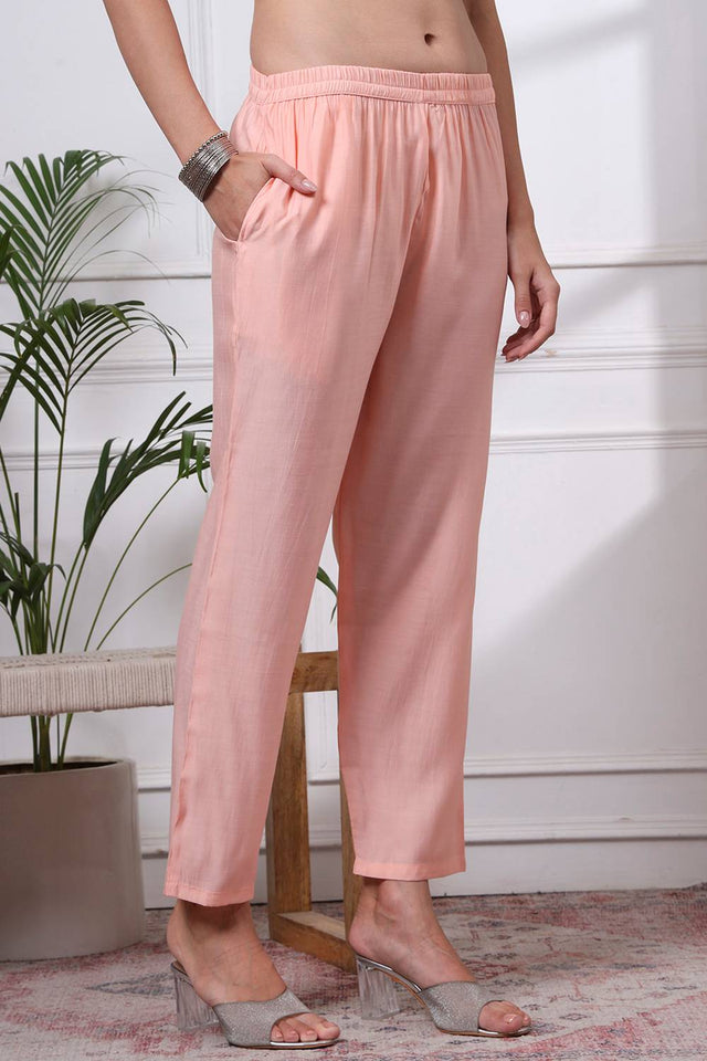 Peach Sequin Silk Blend Straight Cut Suit Set