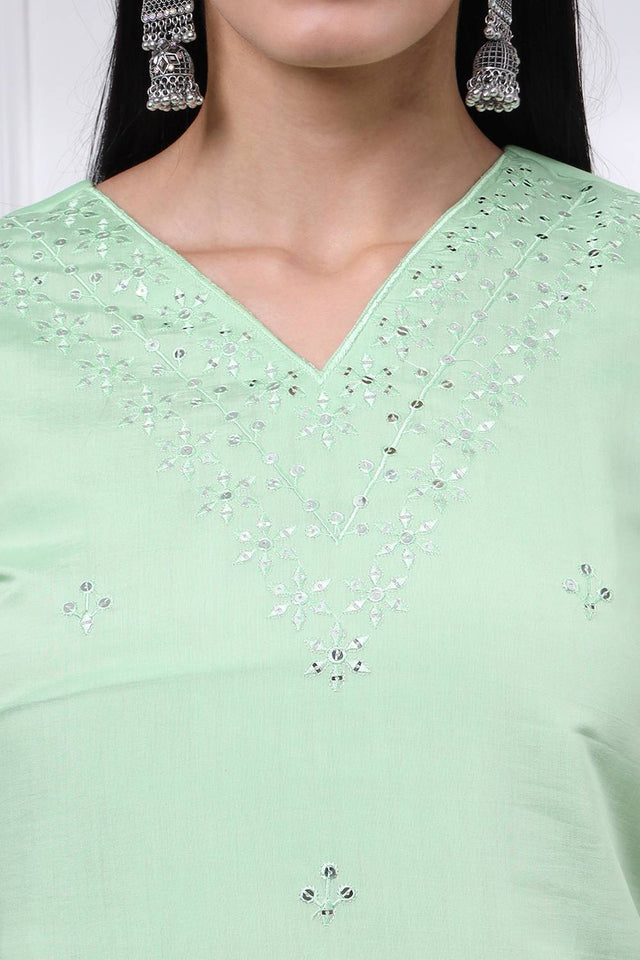 Light Green Sequin Silk Blend Straight Cut Suit Set