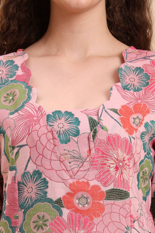 Multi Color Floral Printed Cotton Straight Cut Suit Set