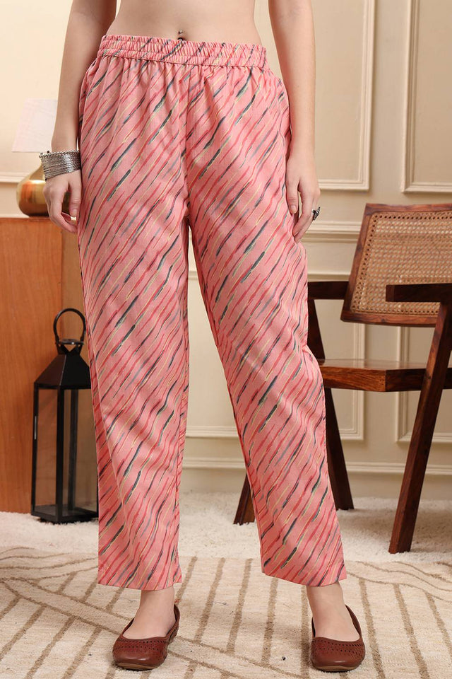 Pink Floral Printed Cotton Anarkali Suit Set