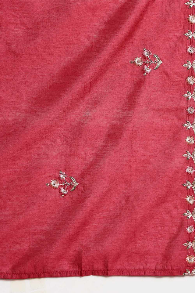Maroon Thread Work Silk Blend Kurti Pant Set
