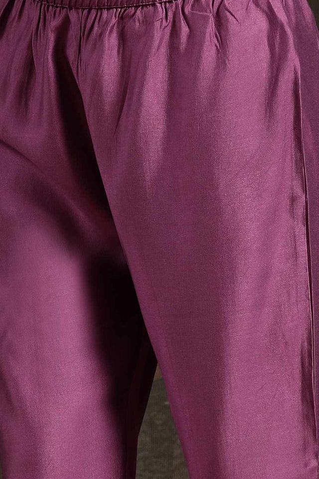 Violet Thread Work Silk Blend Kurti Pant Set