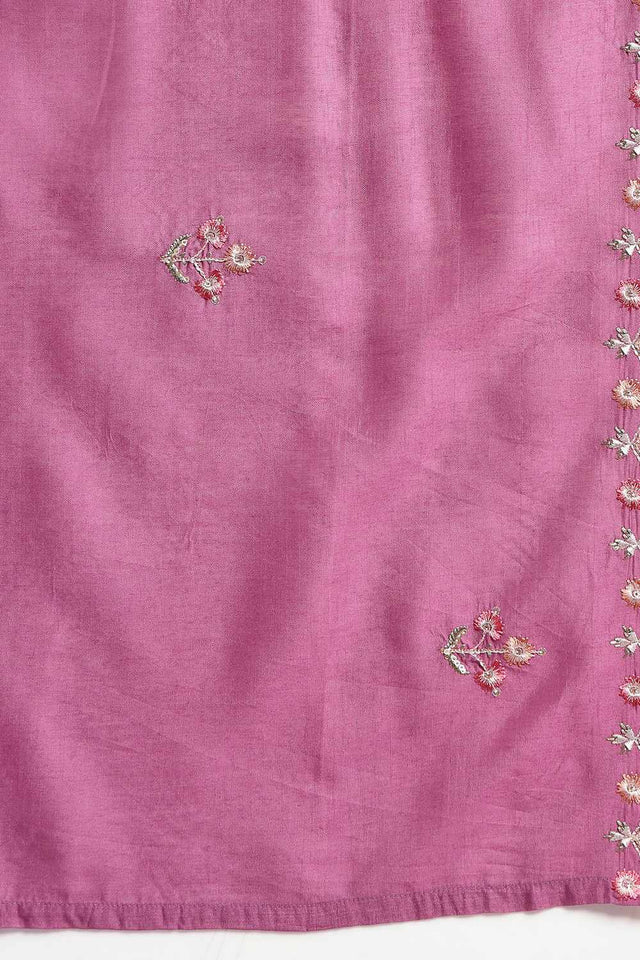 Violet Thread Work Silk Blend Kurti Pant Set