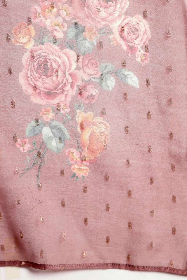 Brown Zari Work Silk Blend Kurti Pant Set