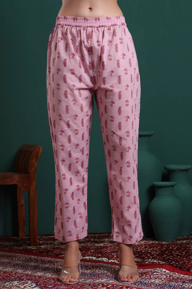 Pink Floral Printed Cotton Straight Cut Suit Set