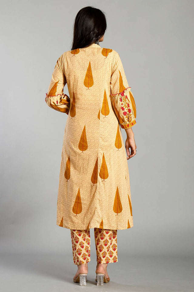 Mustard Ethnic motifs Cotton Straight Cut Suit Set (6734SKDMS)