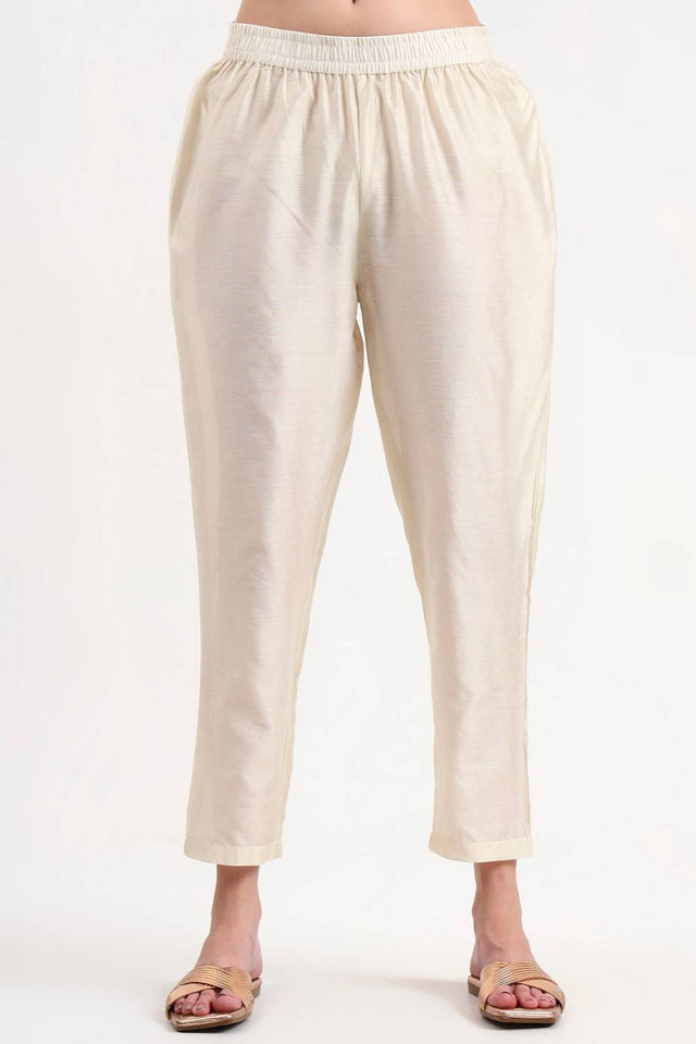 Cream Embroidered Chanderi Straight Cut Suit Set