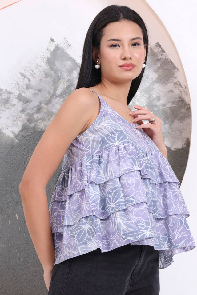 Grey Printed Cotton Tops & Tunics