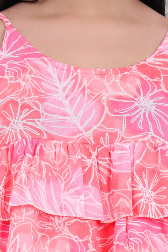 Pink Printed Cotton Tops & Tunics