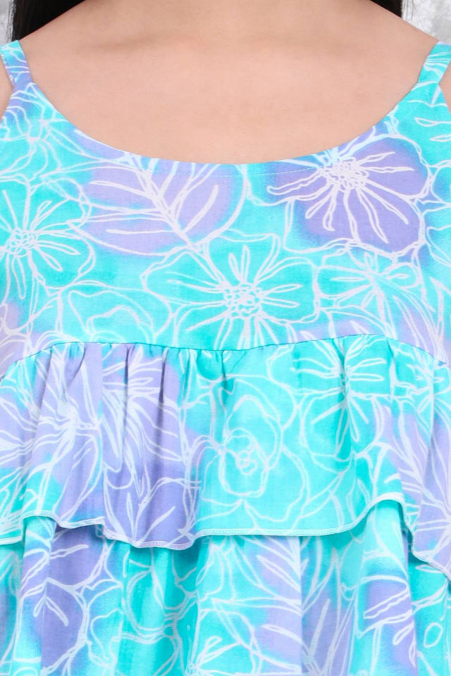 Blue Printed Cotton Tops & Tunics