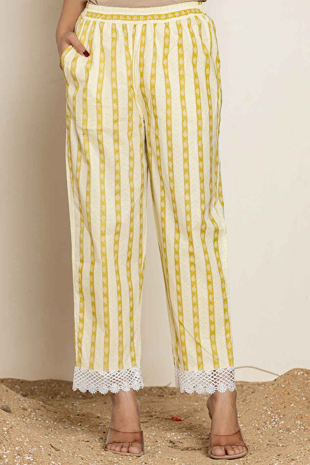 White Floral Printed Cotton Kurti Pant Set