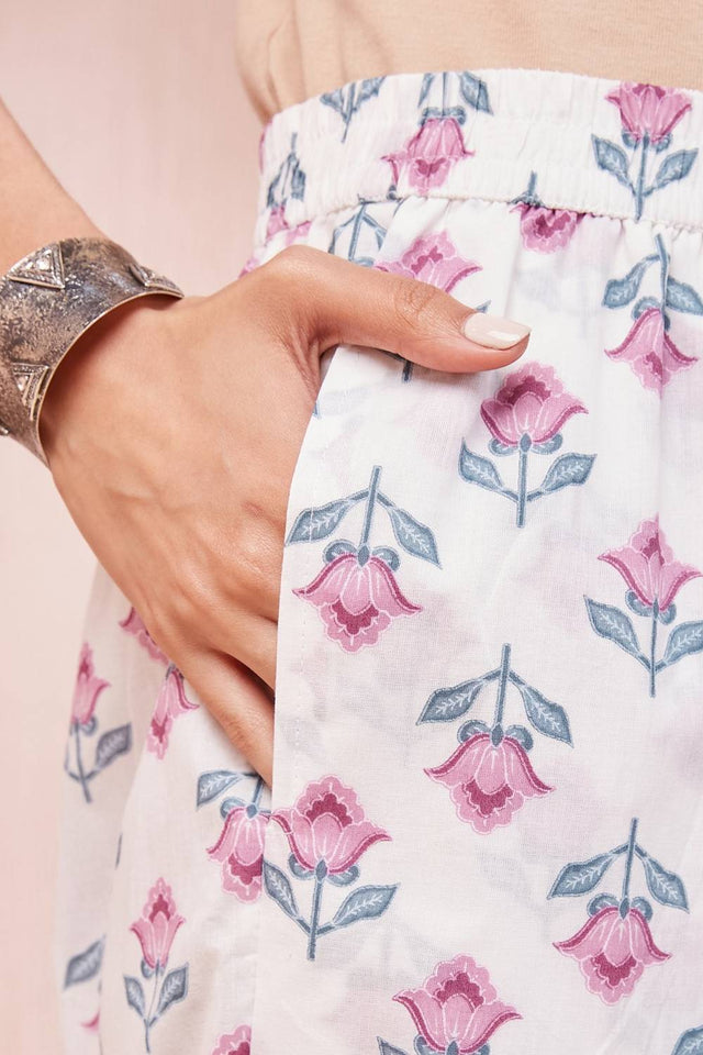 Violet Floral Printed Cotton Straight Cut Suit Set