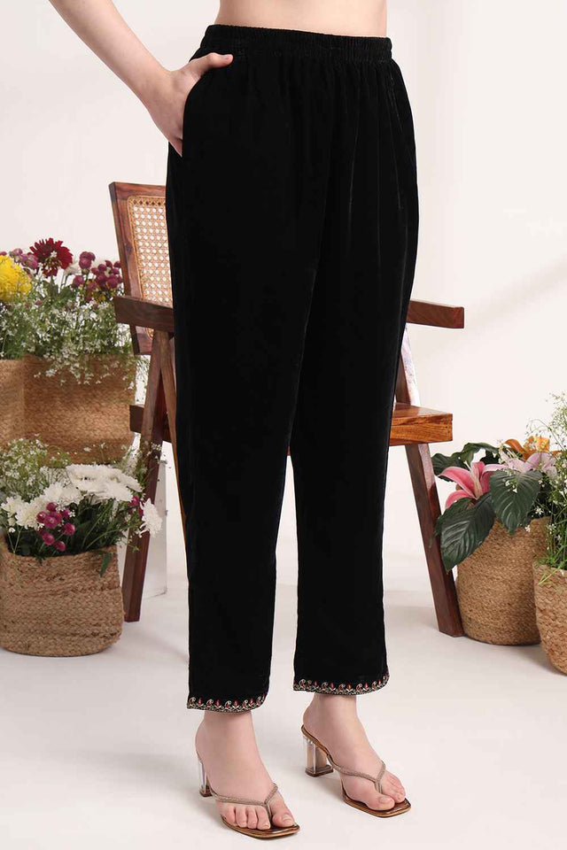 Black Solid Velvet Kurti Pant Set (6925SKDBK)
