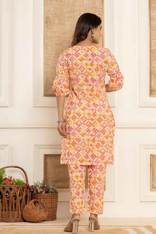 Pink Geometric Print Cotton Co-Ord Set