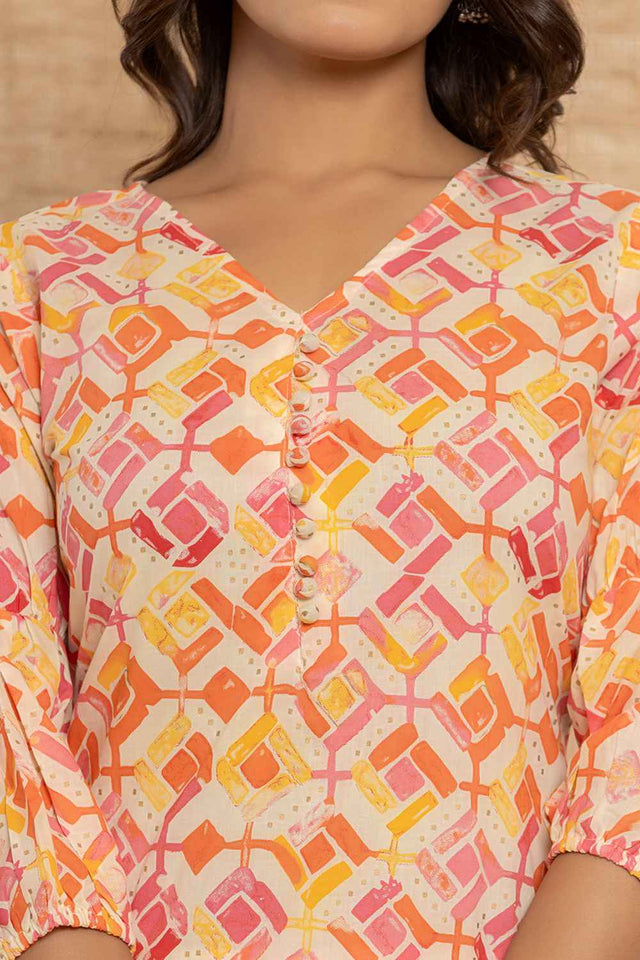 Pink Geometric Print Cotton Co-Ord Set