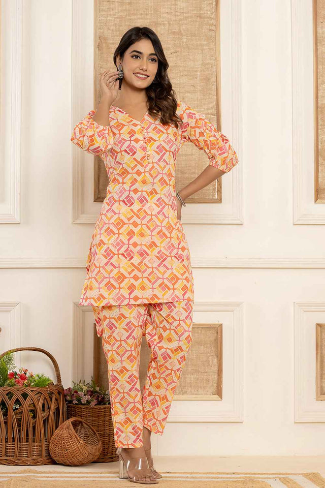 Pink Geometric Print Cotton Co-Ord Set