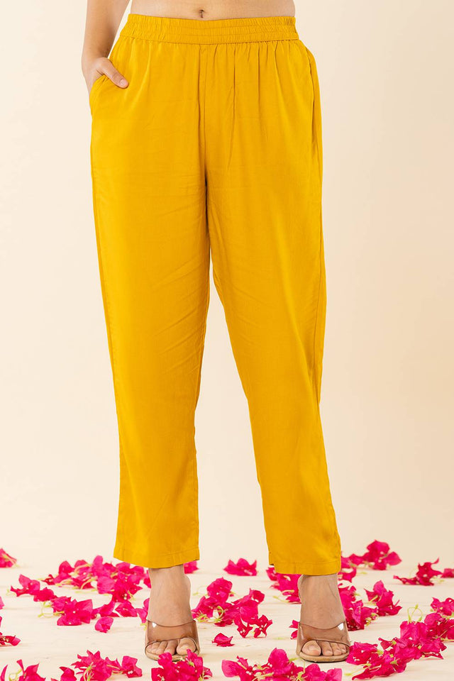 Mustard Floral Printed Cotton Straight Cut Suit Set