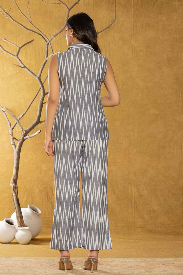Grey Chevron Print Cotton Co-Ord Set