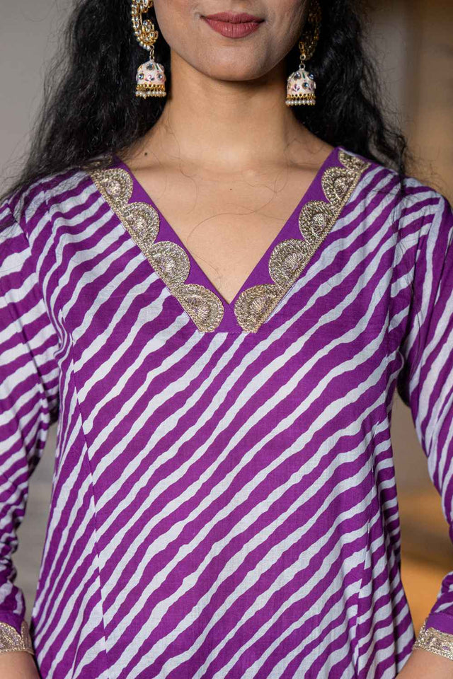 Violet Leheriya Lace Work Pure Cotton Kurti Pant Set