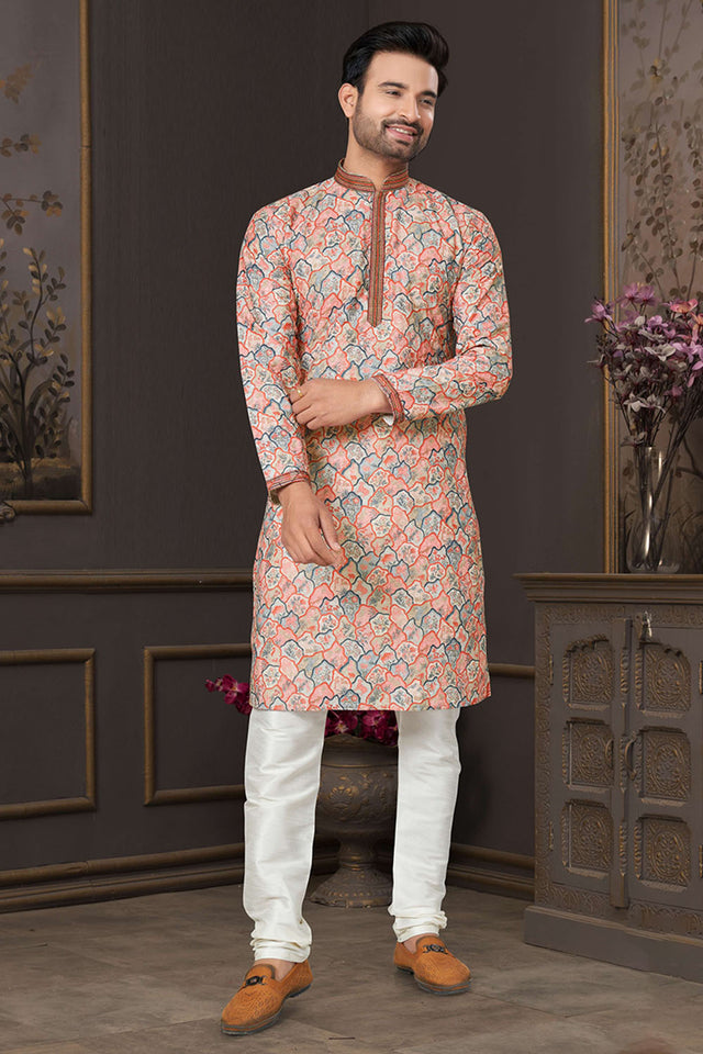 Multi-Color Printed Cotton Kurta Pyjama Set