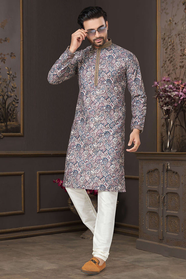Multi-Color Printed Cotton Kurta Pyjama Set