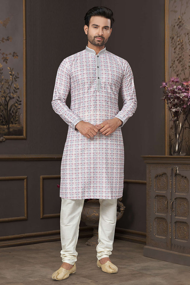Multi-Color Printed Cotton Kurta Pyjama Set