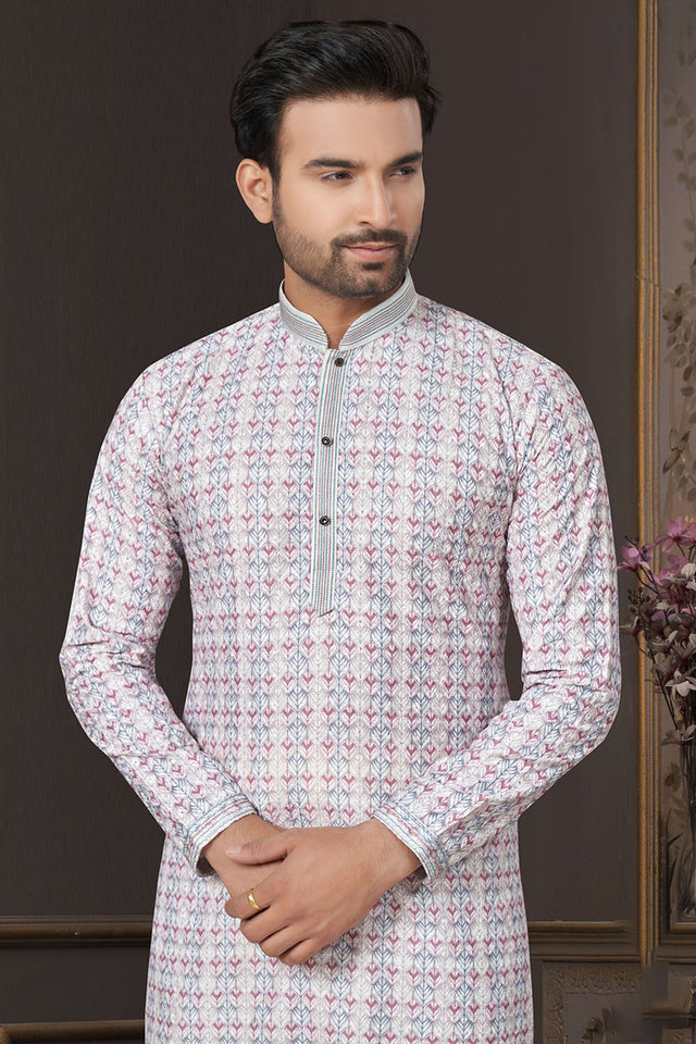 Multi-Color Printed Cotton Kurta Pyjama Set