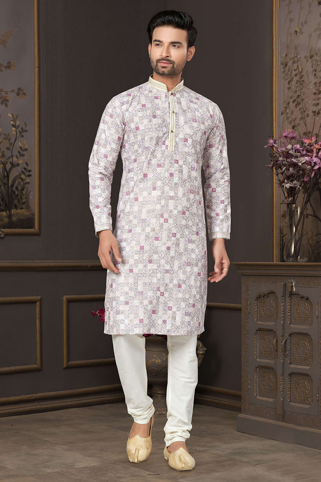 Multi-Color Printed Cotton Kurta Pyjama Set