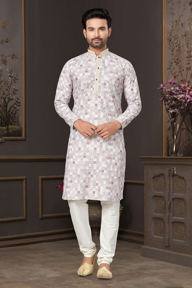Multi-Color Printed Cotton Kurta Pyjama Set
