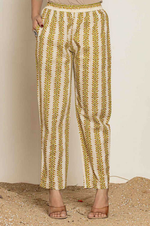 Mustard Floral Printed Cotton Kurti Pant Set