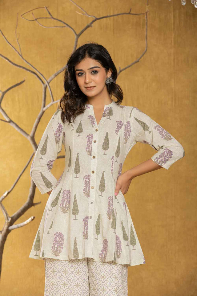 Beige Ethnic Motifs Cotton Co-Ord Set