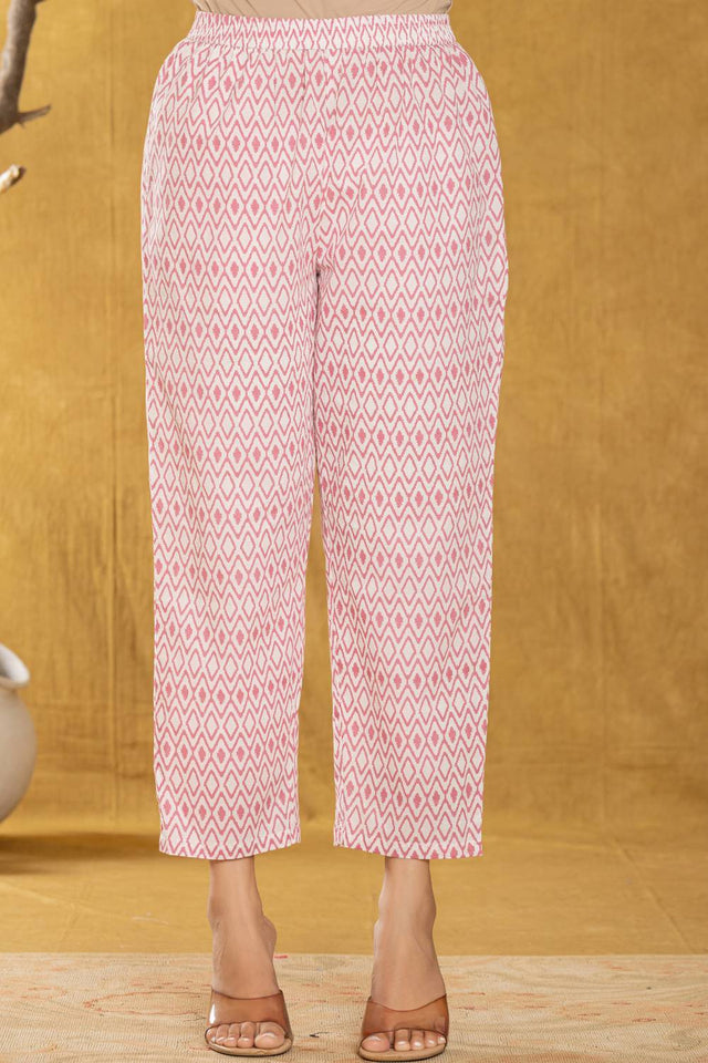 White Floral Printed Cotton Straight Cut Suit Set