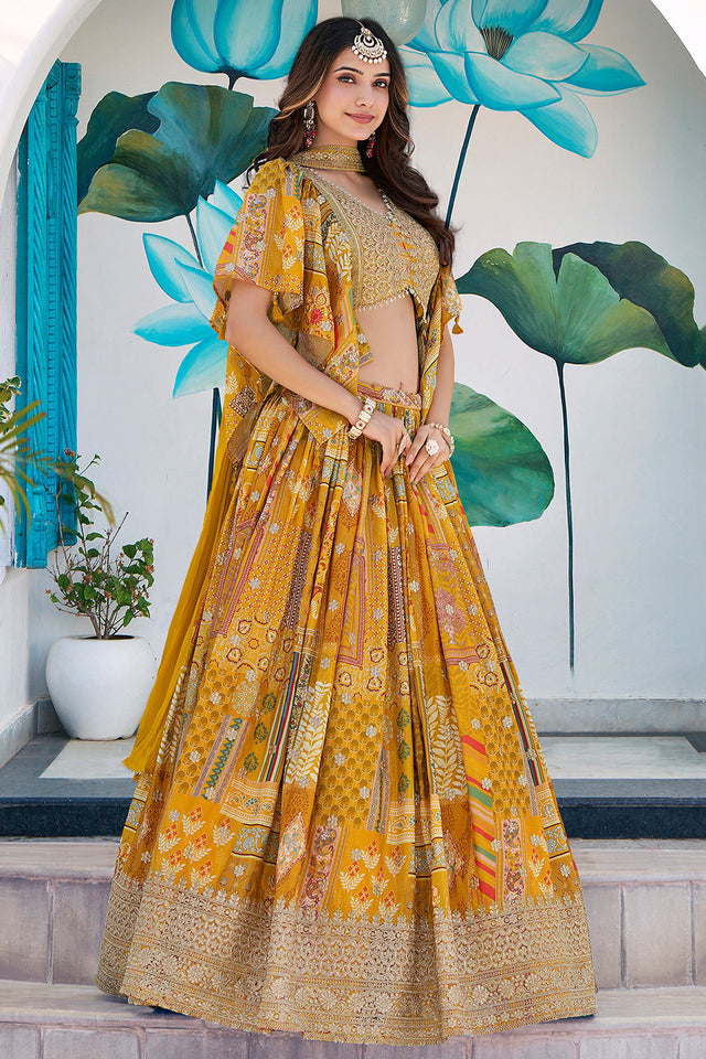 Yellow Printed with Sequin Lehenga