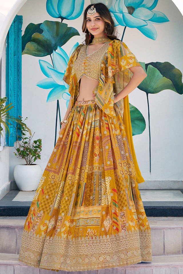 Yellow Printed with Sequin Lehenga